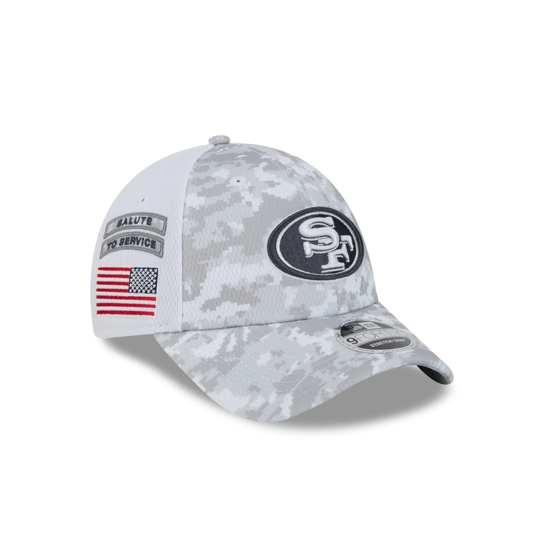 San Francisco 49ers 2024 Salute to Service 9FORTY Stretch-Snap Hat sold by New Era