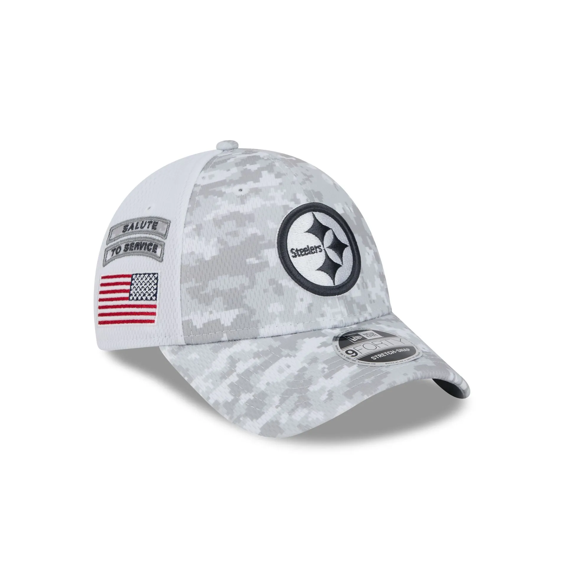 Pittsburgh Steelers 2024 Salute to Service 9FORTY Stretch-Snap Hat sold by New Era