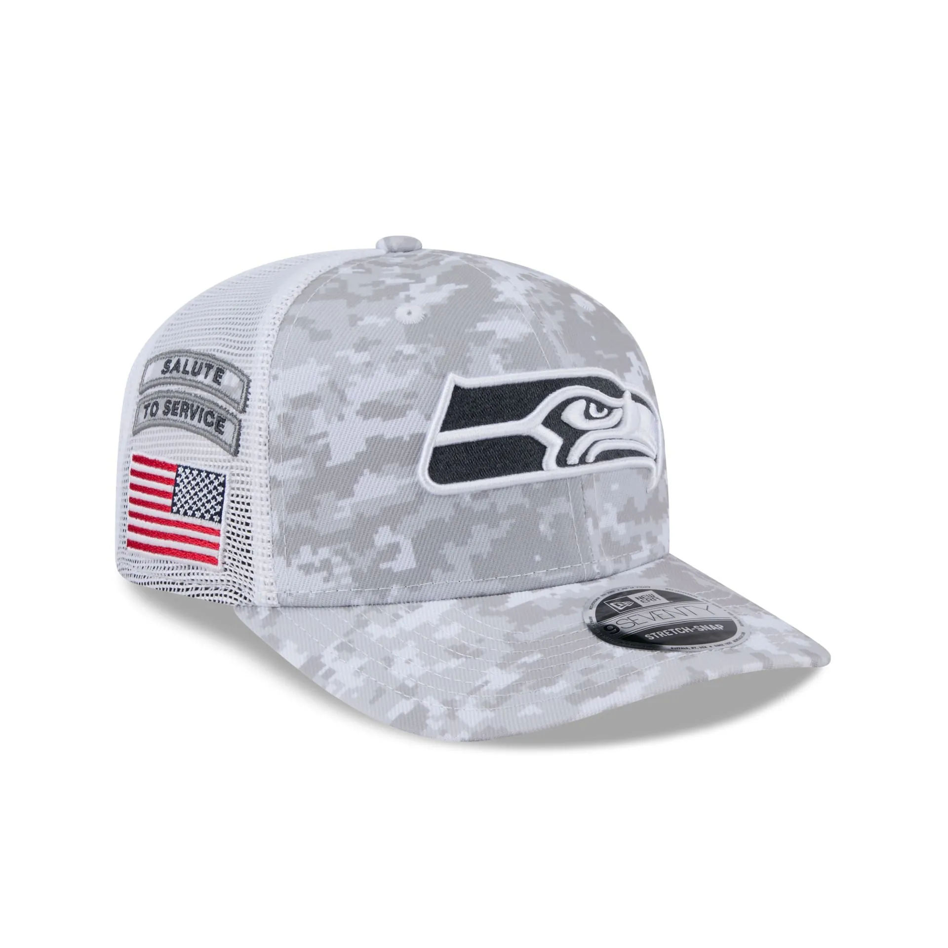 Seattle Seahawks 2024 Salute to Service 9SEVENTY Trucker Hat sold by New Era