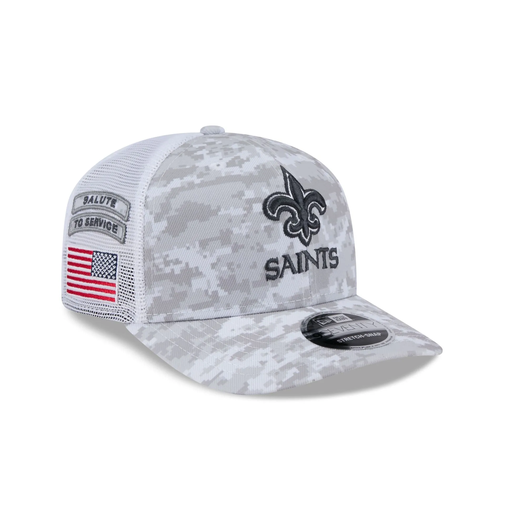 New Orleans Saints 2024 Salute to Service 9SEVENTY Trucker Hat sold by New Era