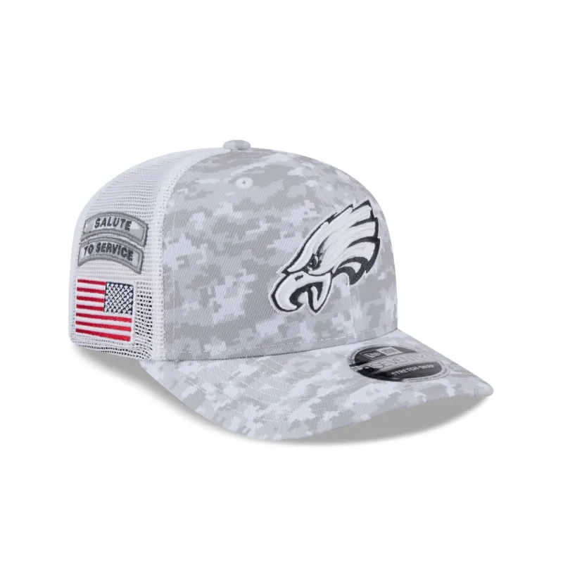Philadelphia Eagles 2024 Salute to Service 9SEVENTY Trucker Hat sold by New Era