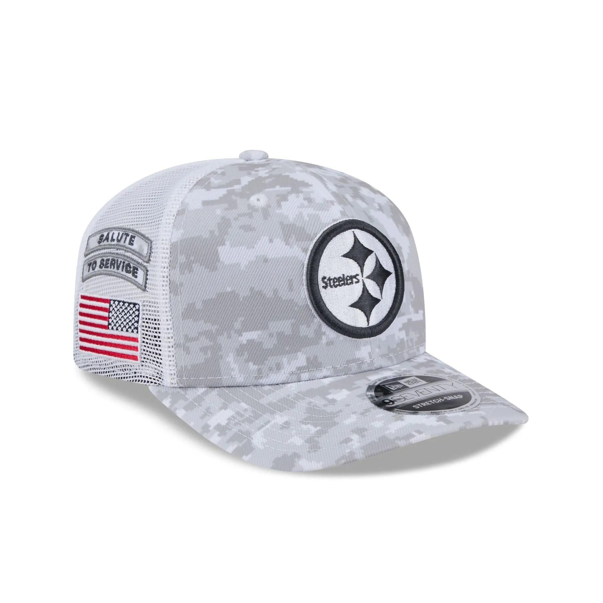 Pittsburgh Steelers 2024 Salute to Service 9SEVENTY Trucker Hat sold by New Era