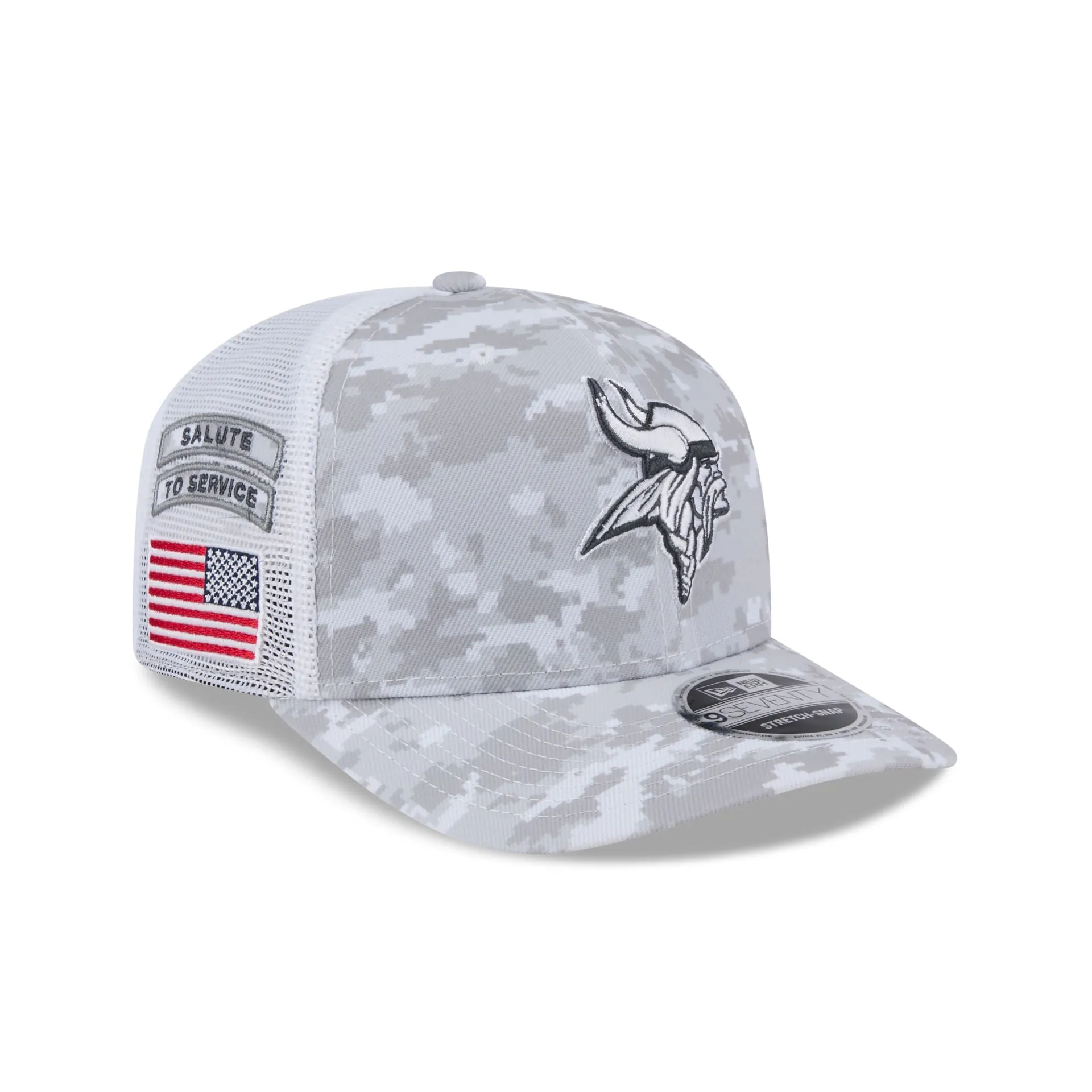 Minnesota Vikings 2024 Salute to Service 9SEVENTY Trucker Hat sold by New Era