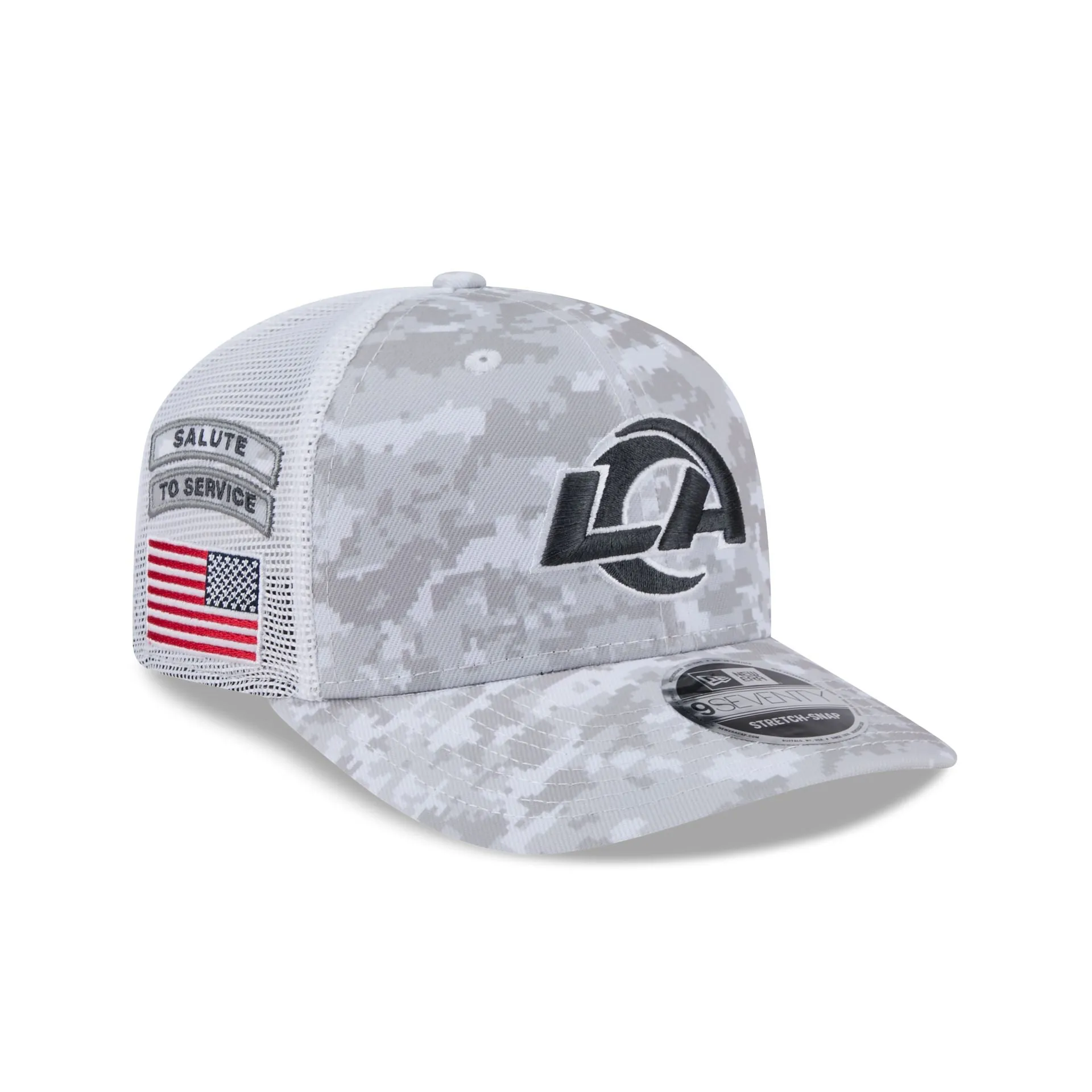 Los Angeles Rams 2024 Salute to Service 9SEVENTY Trucker Hat sold by New Era