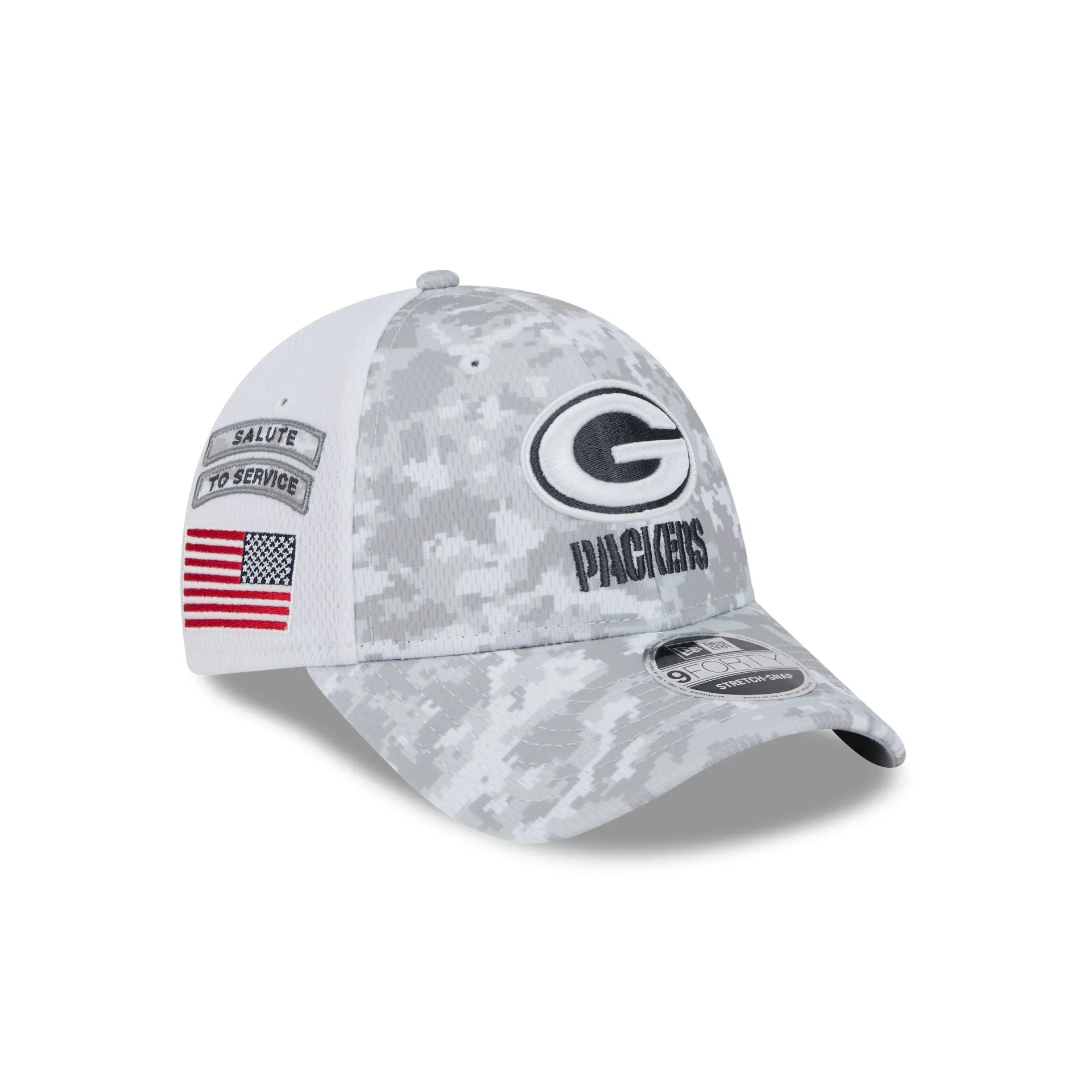 Green Bay Packers 2024 Salute to Service 9FORTY Stretch-Snap Hat sold by New Era