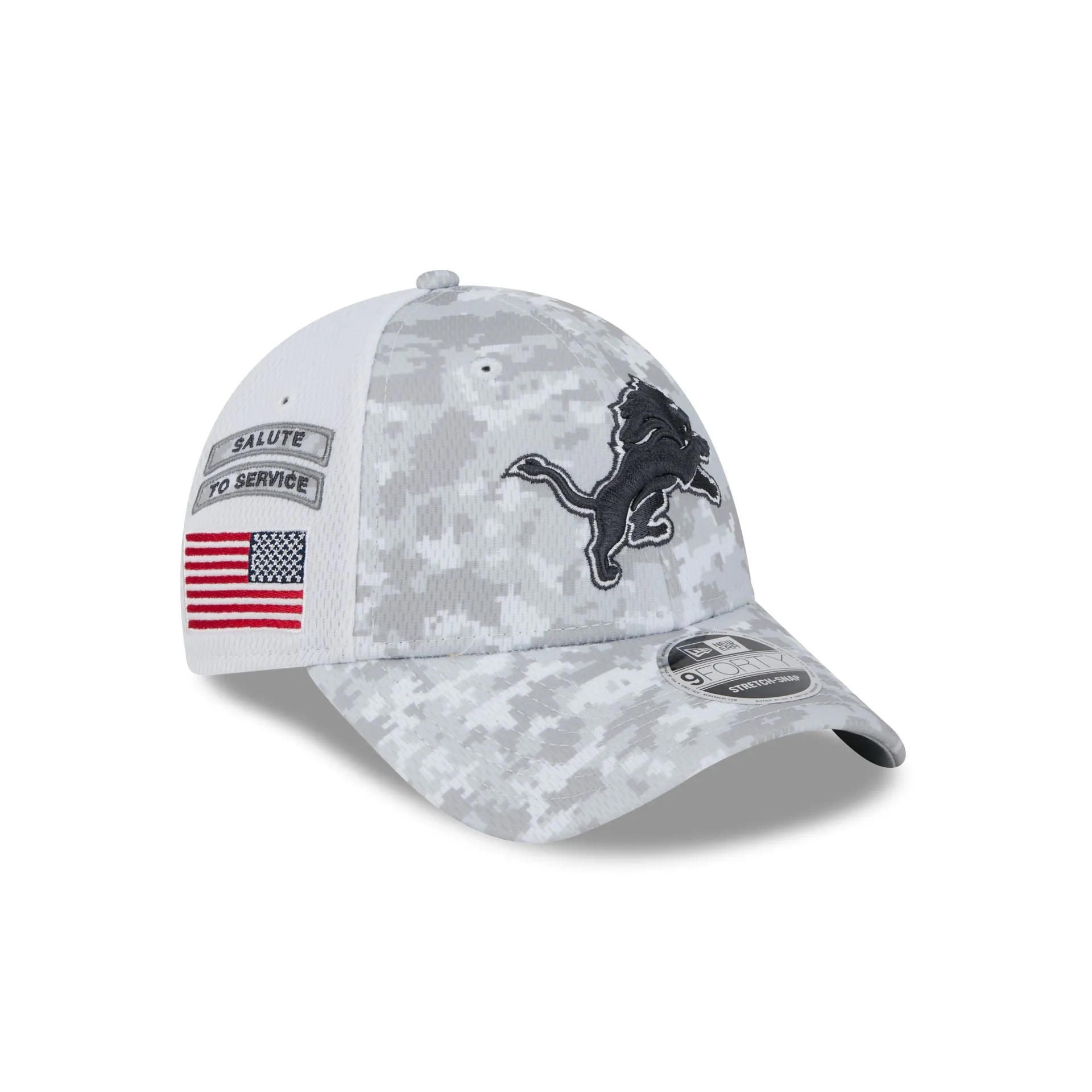 Detroit Lions 2024 Salute to Service 9FORTY Stretch-Snap Hat sold by New Era