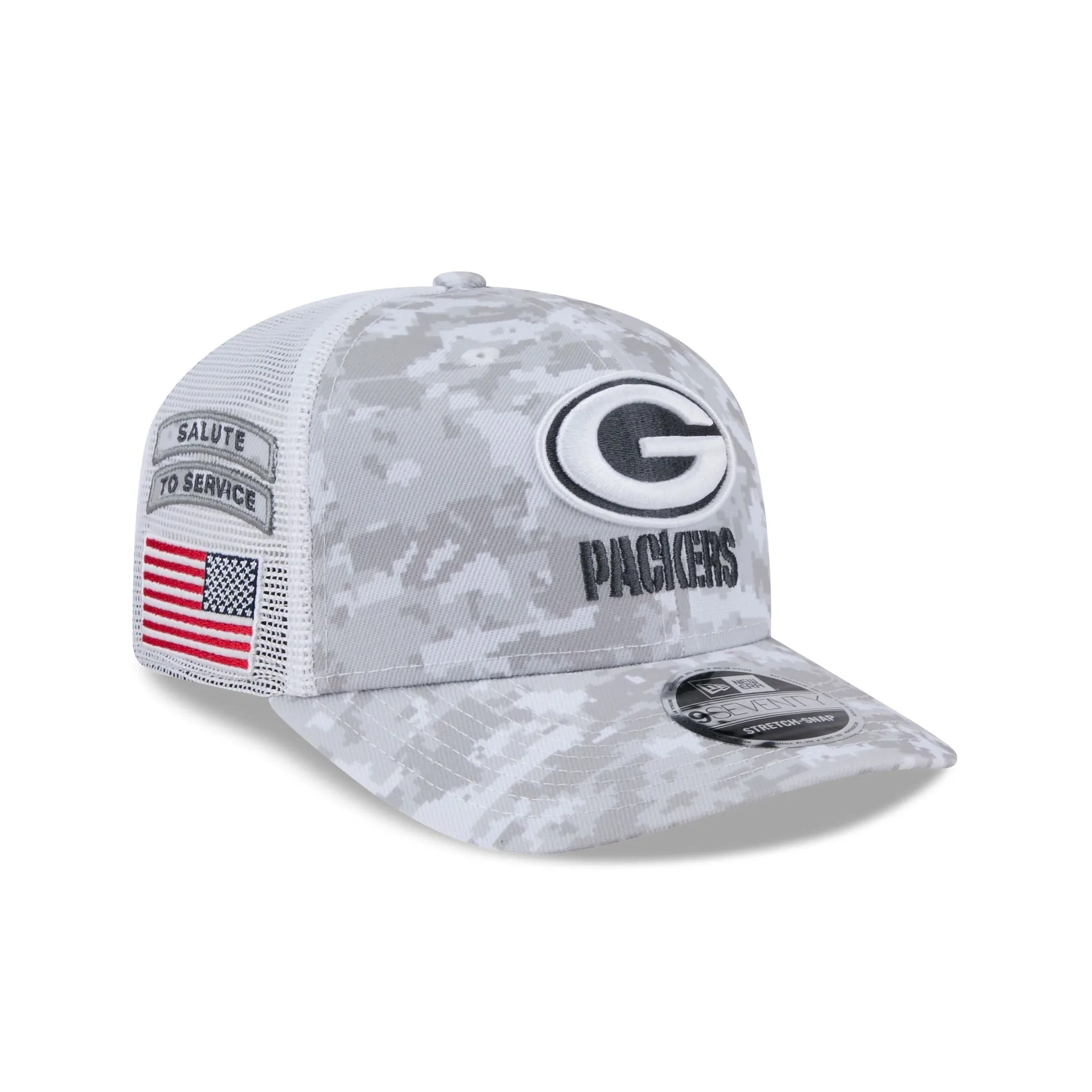 Green Bay Packers 2024 Salute to Service 9SEVENTY Trucker Hat sold by New Era
