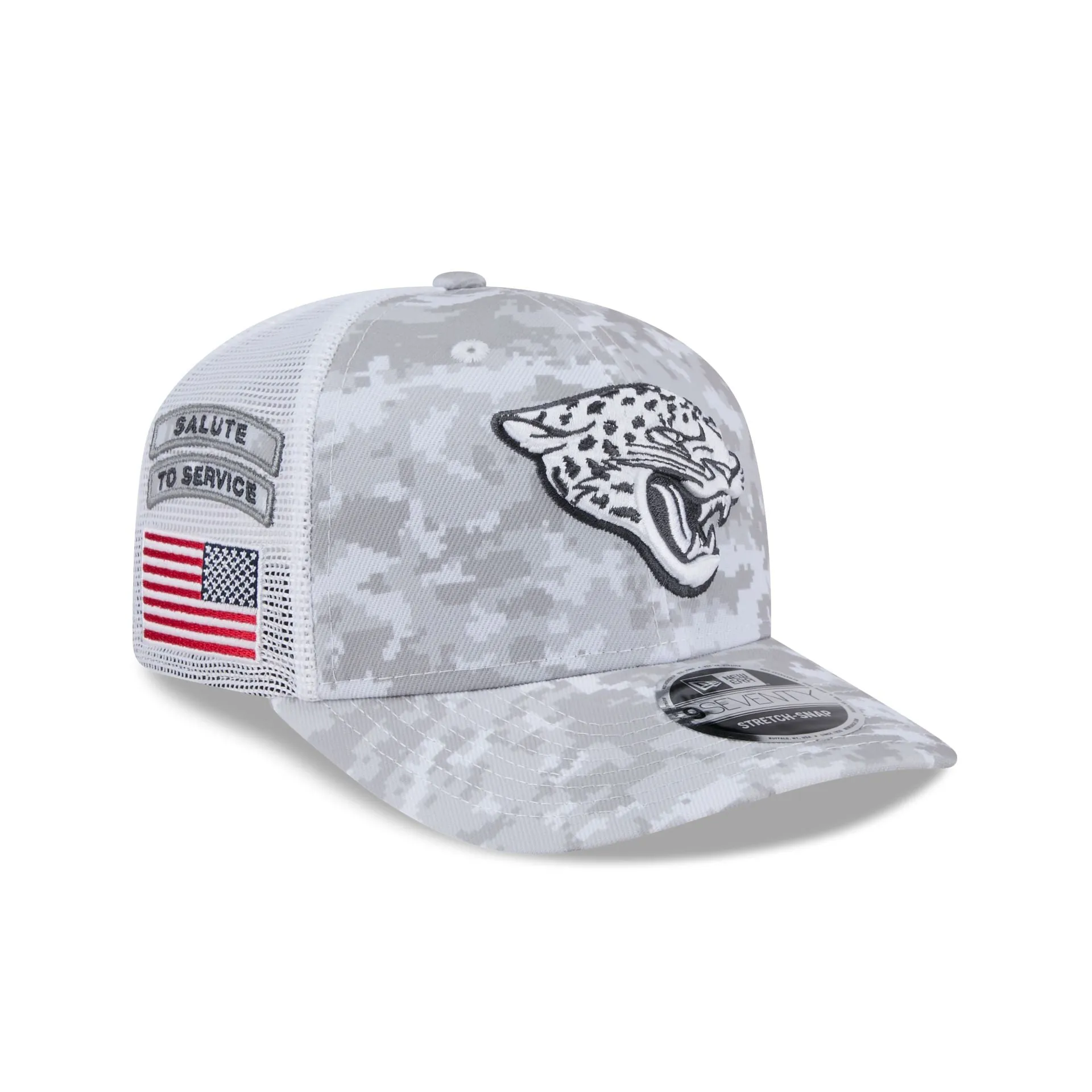 Jacksonville Jaguars 2024 Salute to Service 9SEVENTY Trucker Hat sold by New Era