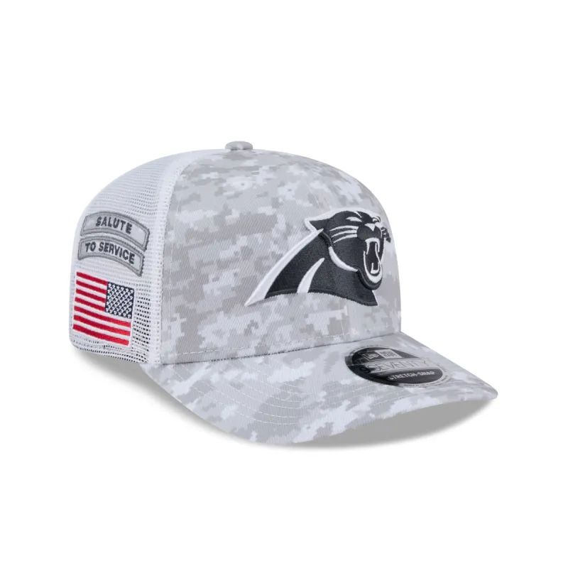 Carolina Panthers 2024 Salute to Service 9SEVENTY Trucker Hat sold by New Era