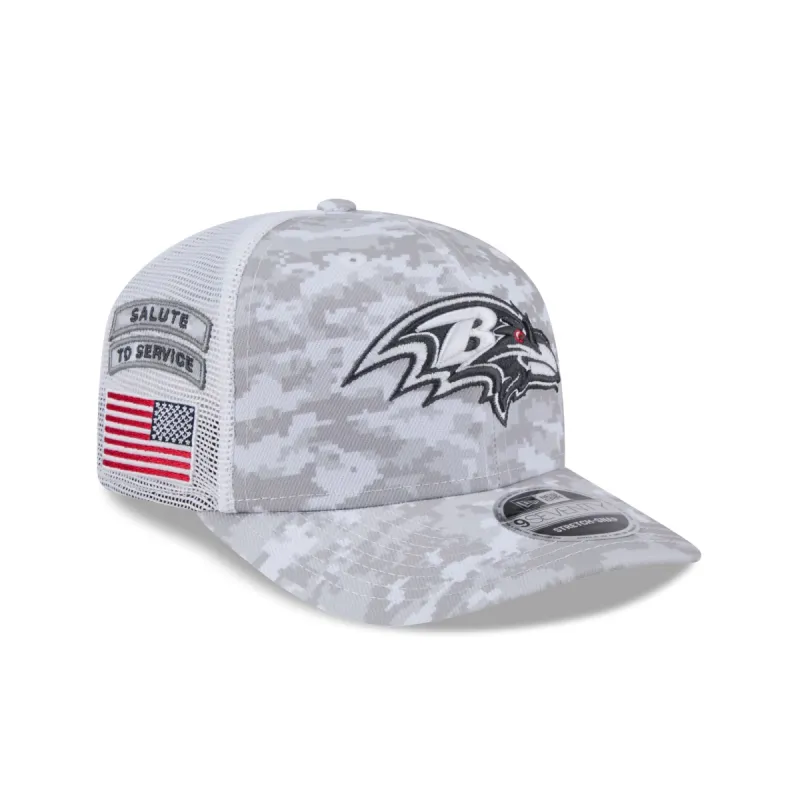 Baltimore Ravens 2024 Salute to Service 9SEVENTY Trucker Hat sold by New Era