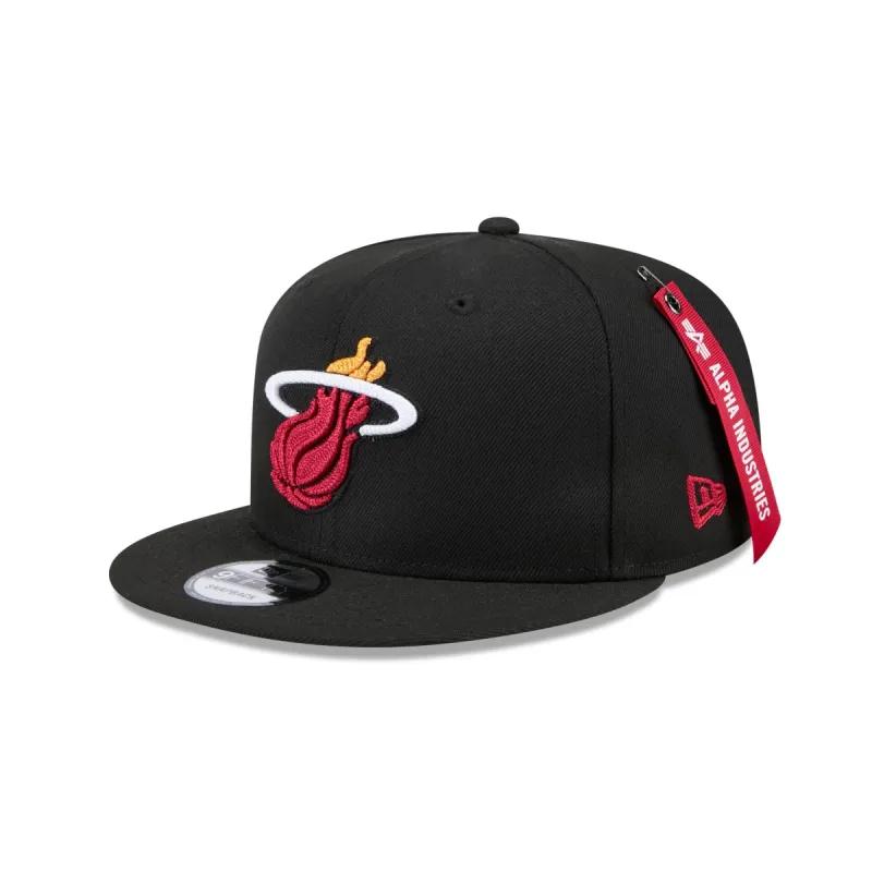 Alpha Industries x Miami Heat Black 9FIFTY Snapback Hat sold by New Era