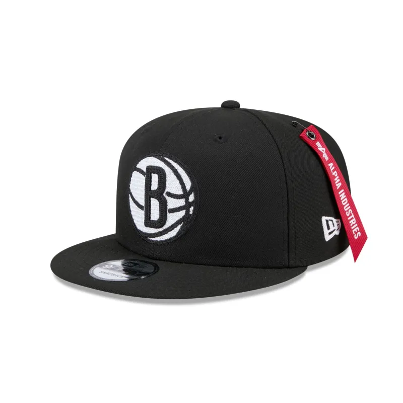Alpha Industries x Brooklyn Nets Black 9FIFTY Snapback Hat sold by New Era