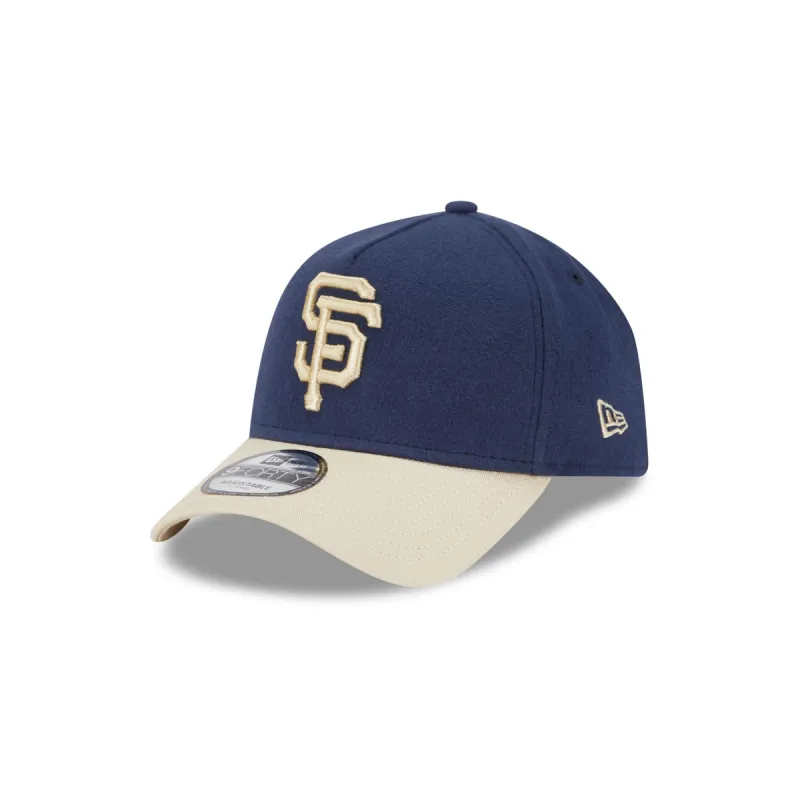 San Francisco Giants Moleskin Crown Navy 9FORTY A-Frame Snapback Hat sold by New Era
