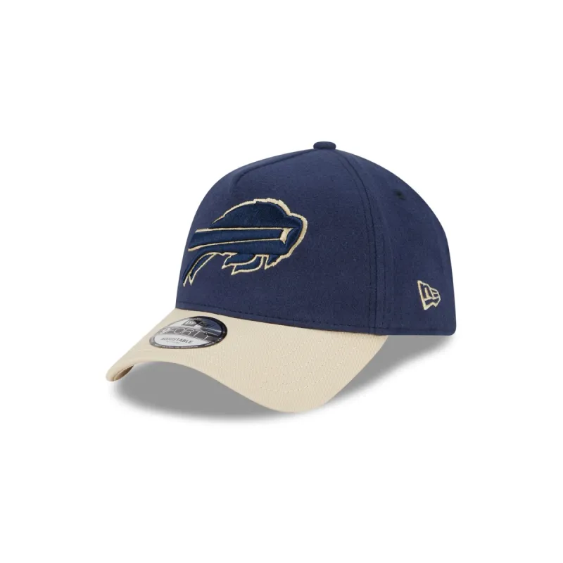 Buffalo Bills Moleskin Crown Navy 9FORTY A-Frame Snapback Hat sold by New Era
