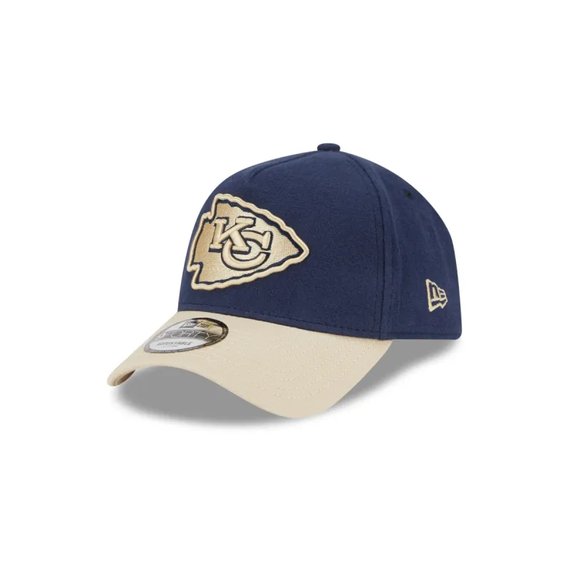 Kansas City Chiefs Moleskin Crown Navy 9FORTY A-Frame Snapback Hat sold by New Era