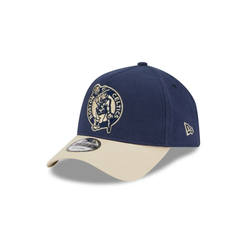 Boston Celtics Moleskin Crown Navy 9FORTY A-Frame Snapback Hat sold by New Era