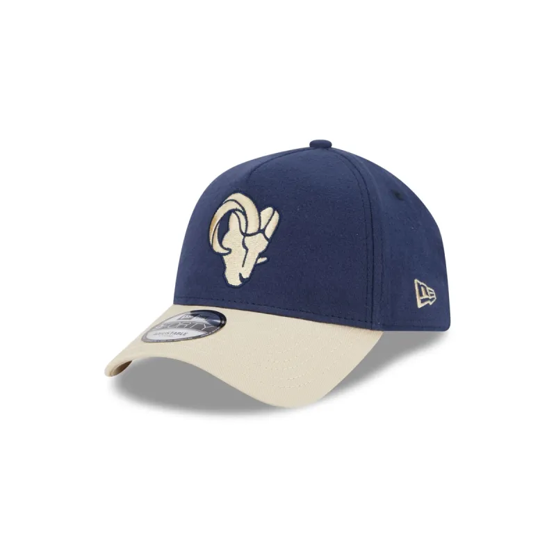 Los Angeles Rams Moleskin Crown Navy 9FORTY A-Frame Snapback Hat sold by New Era