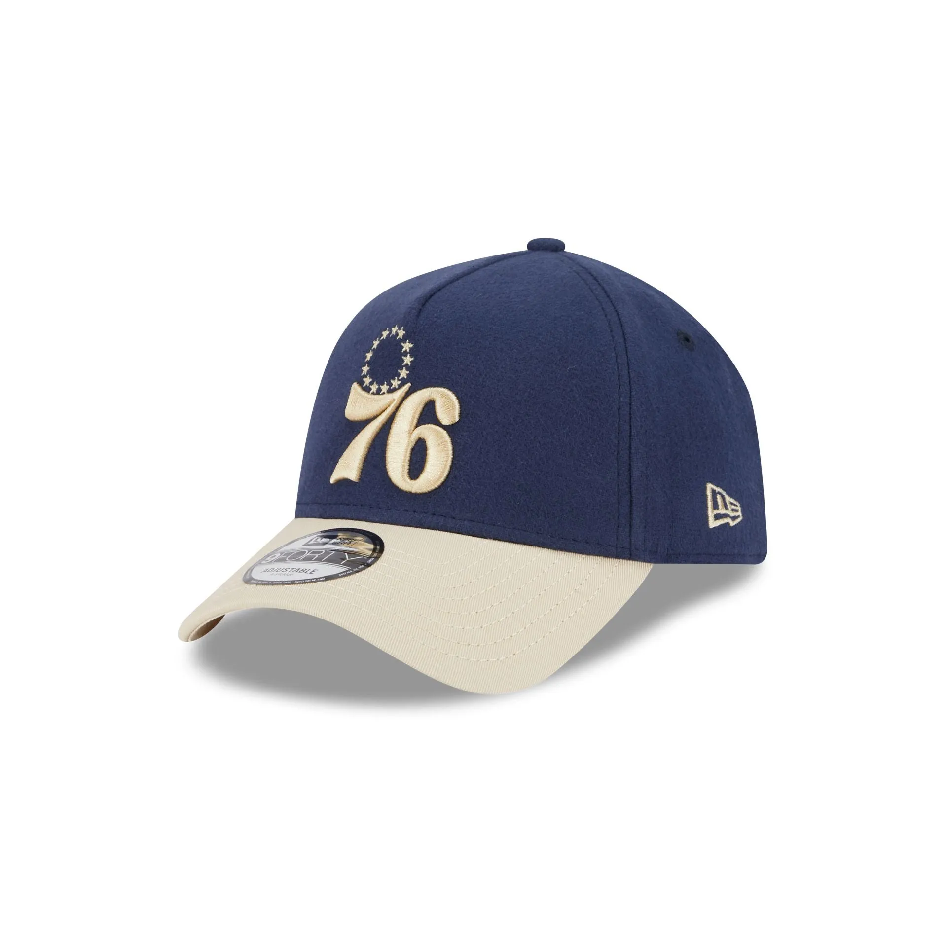 Philadelphia 76ers Moleskin Crown Navy 9FORTY A-Frame Snapback Hat sold by New Era