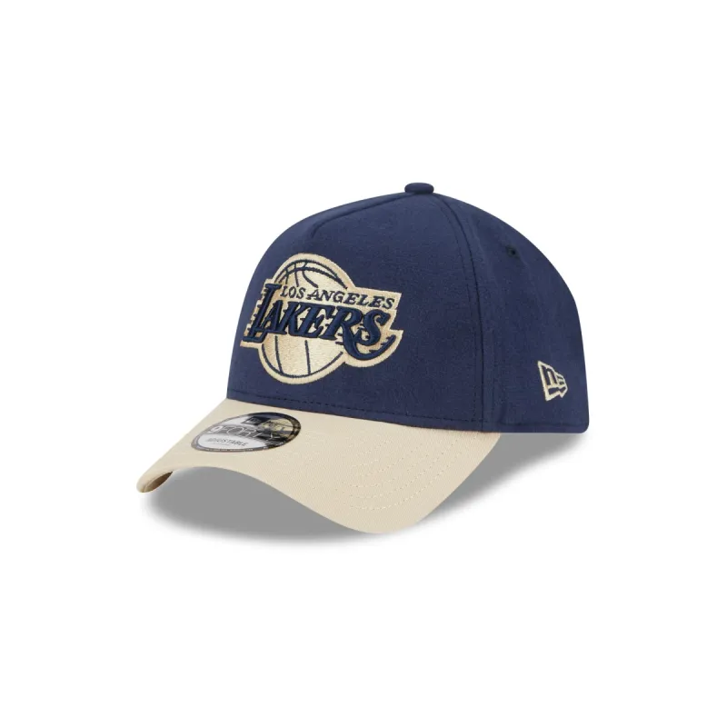 Los Angeles Lakers Moleskin Crown Navy 9FORTY A-Frame Snapback Hat sold by New Era