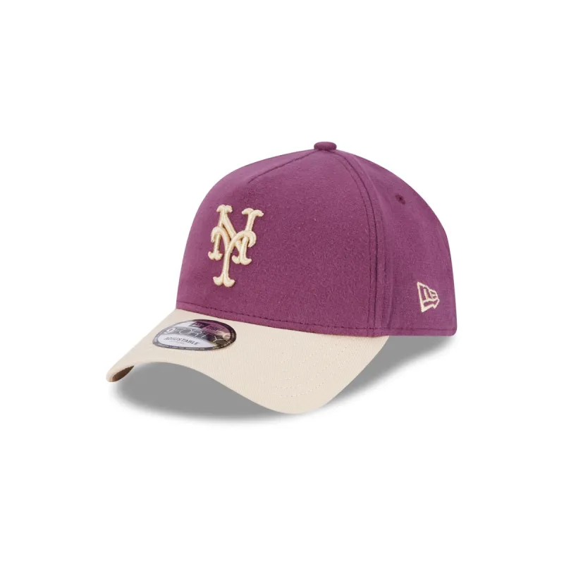 New York Mets Moleskin Crown Maroon 9FORTY A-Frame Snapback Hat sold by New Era