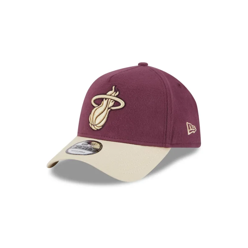 Miami Heat Moleskin Crown Maroon 9FORTY A-Frame Snapback Hat sold by New Era