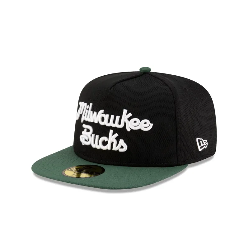 Milwaukee Bucks Dashmark Mesh 59FIFTY A-Frame Fitted Hat sold by New Era