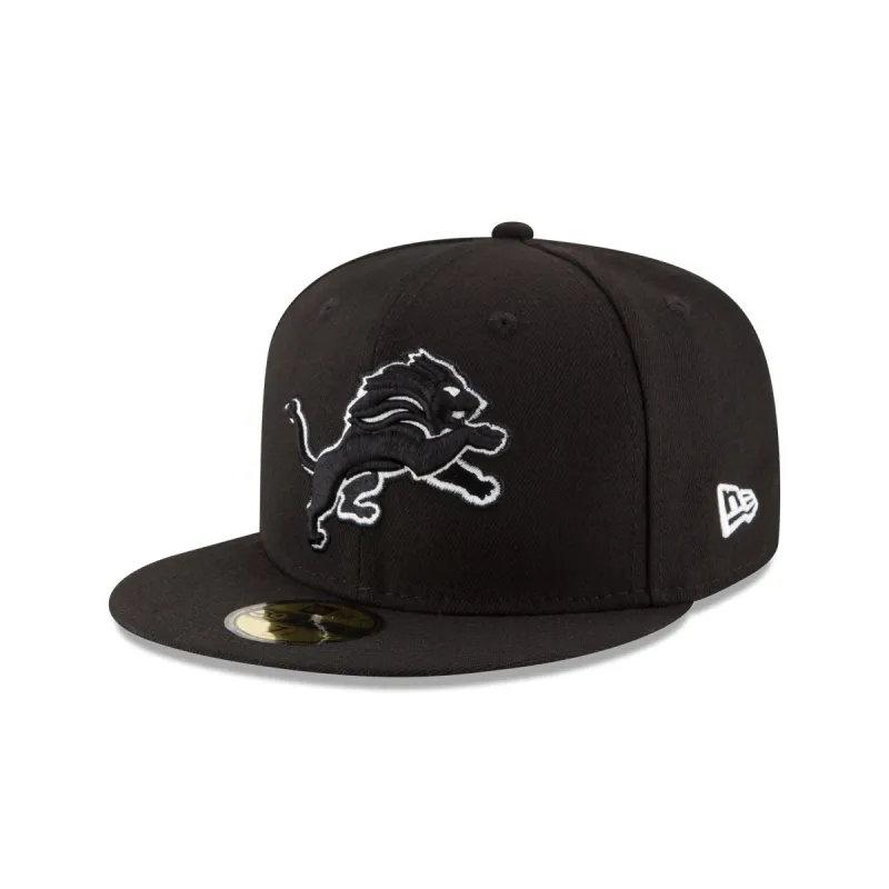 Detroit Lions Black & White 59FIFTY Fitted Hat sold by New Era