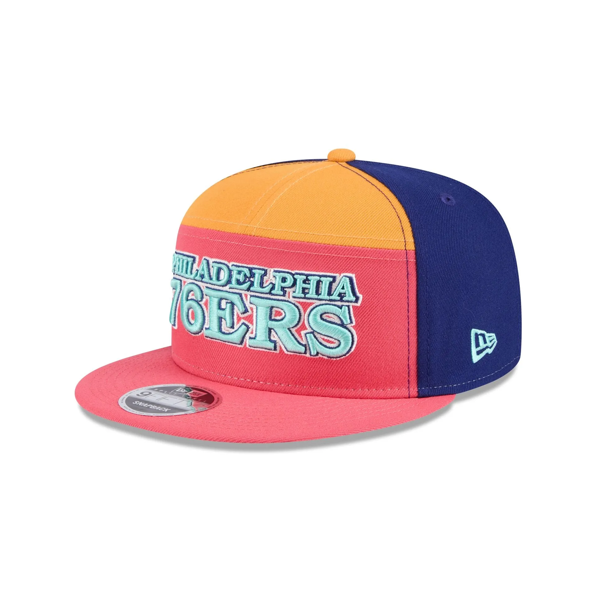 Philadelphia 76ers Coral Split Panel 9FIFTY Snapback Hat sold by New Era