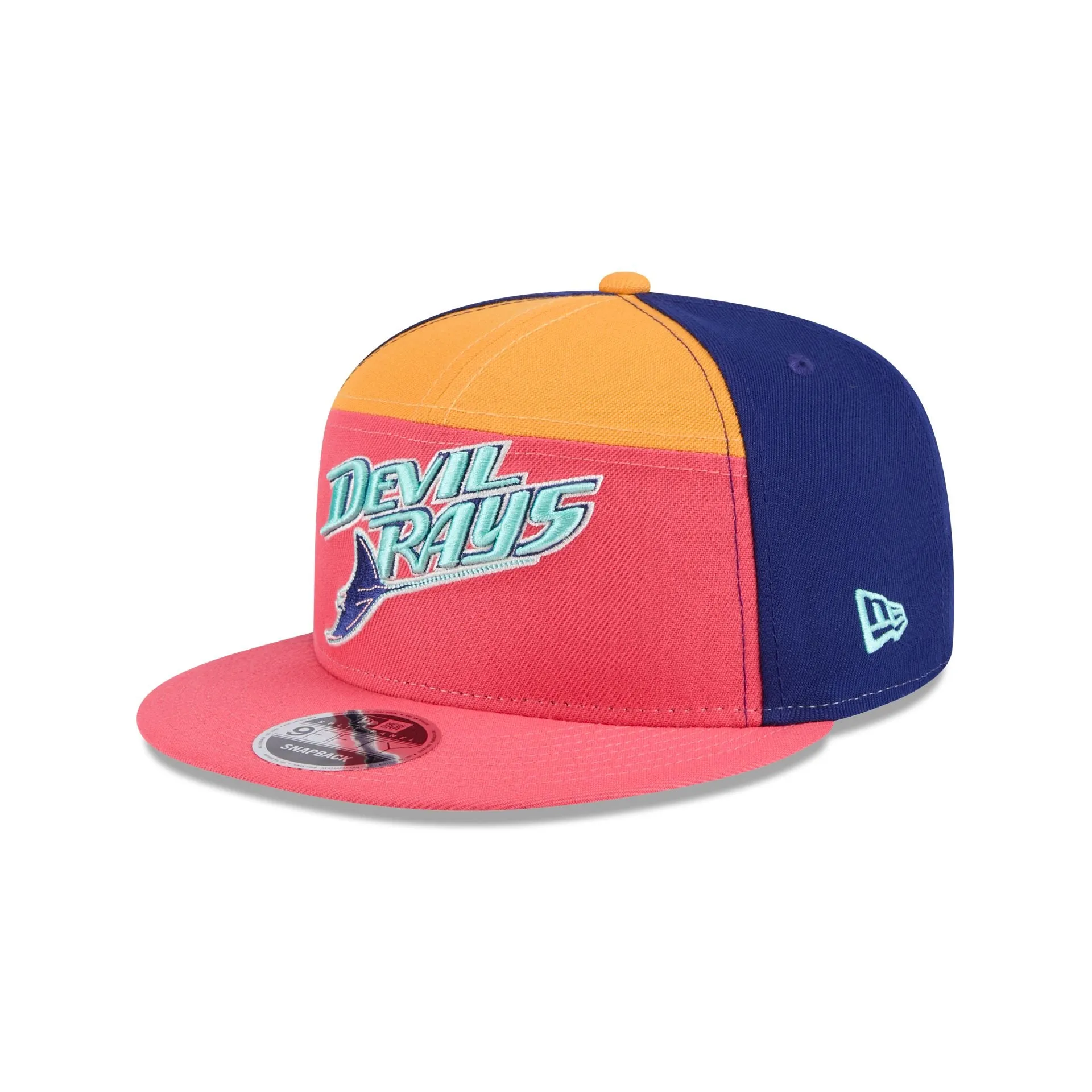 Tampa Bay Rays Coral Split Panel 9FIFTY Snapback Hat sold by New Era