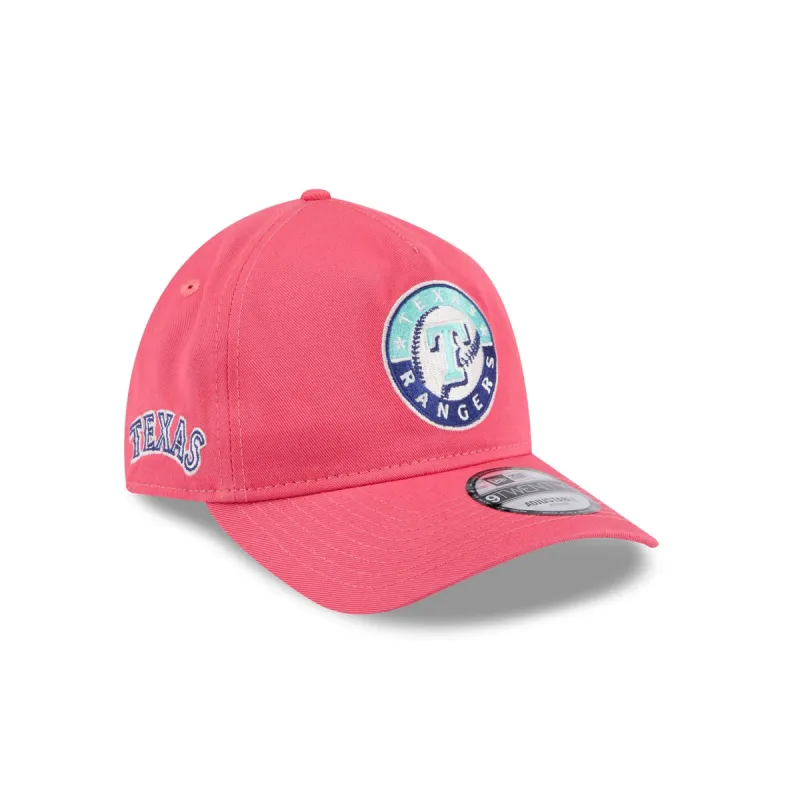 Texas Rangers Coral 9TWENTY A-Frame Adjustable Hat sold by New Era