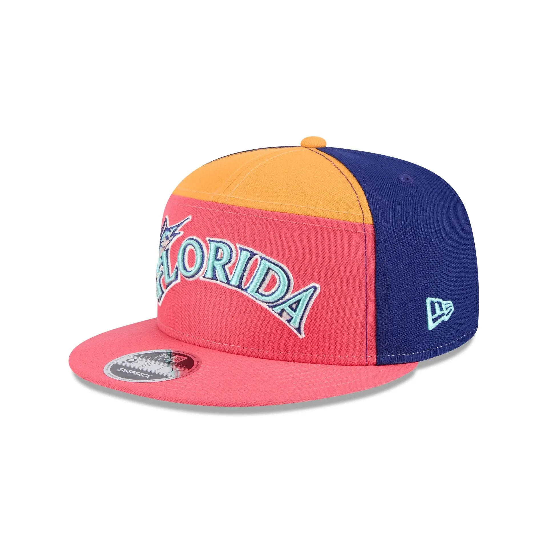 Miami Marlins Coral Split Panel 9FIFTY Snapback Hat sold by New Era
