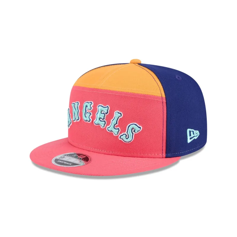 Los Angeles Angels Coral Split Panel 9FIFTY Snapback Hat sold by New Era