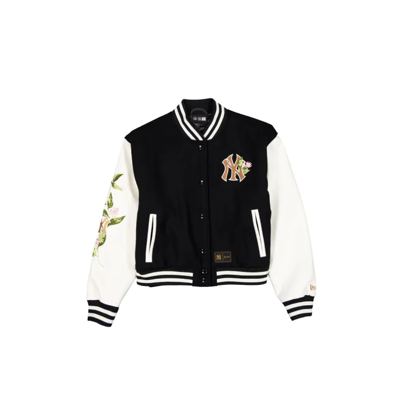 New York Yankees Women's Black Floral Varsity Jacket sold by New Era