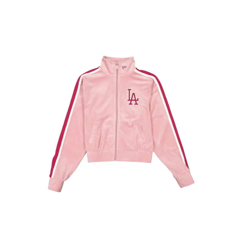 Los Angeles Dodgers Women's Cosmetic Pink Velour Track Jacket sold by New Era