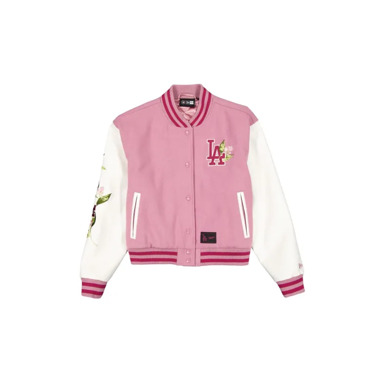 Los Angeles Dodgers Women's Cosmetic Pink Floral Varsity Jacket sold by New Era