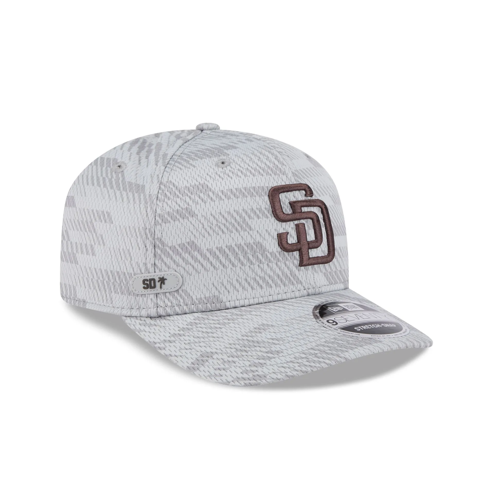 San Diego Padres 2025 Clubhouse Gray 9SEVENTY Stretch-Snap Hat sold by New Era