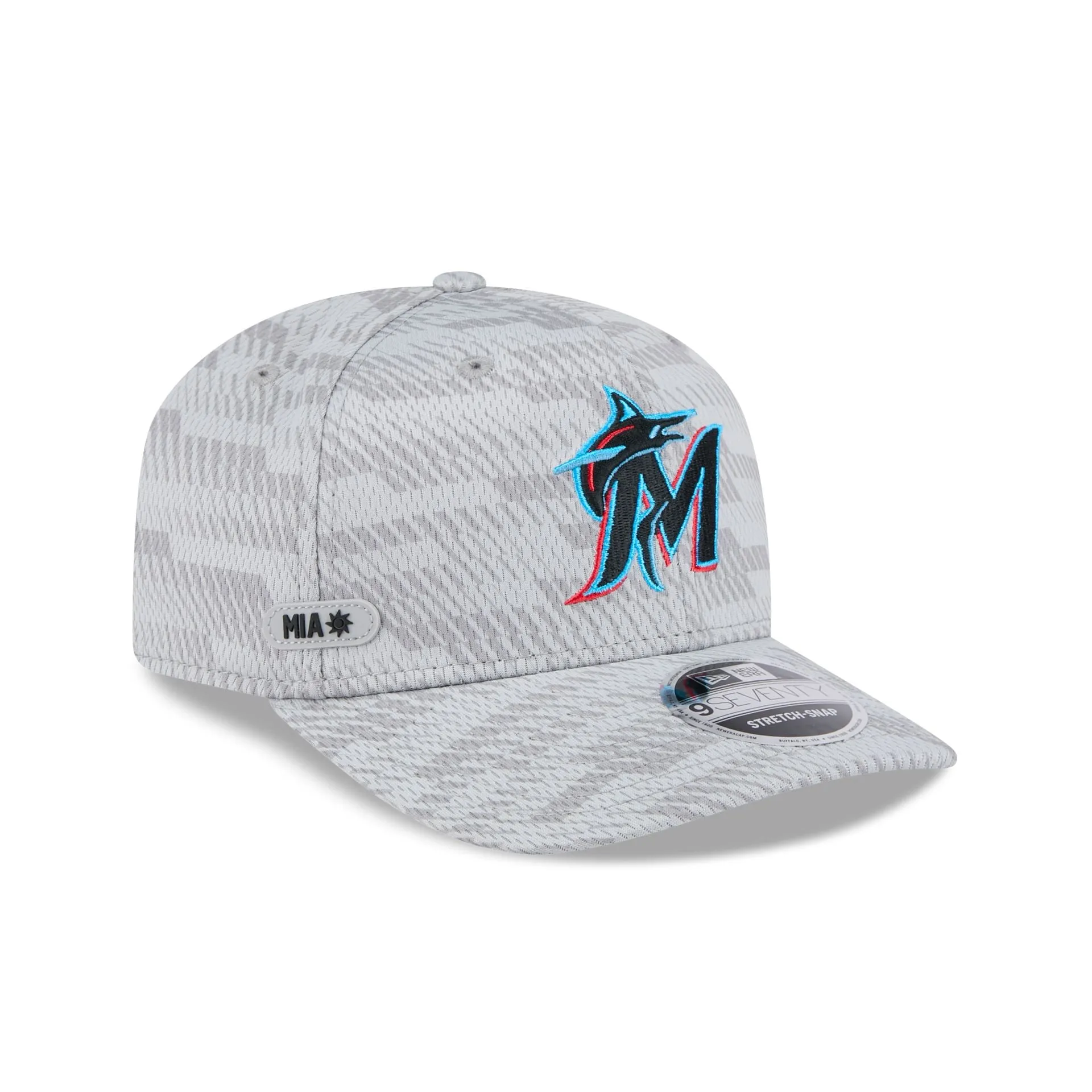 Miami Marlins 2025 Clubhouse Gray 9SEVENTY Stretch-Snap Hat sold by New Era