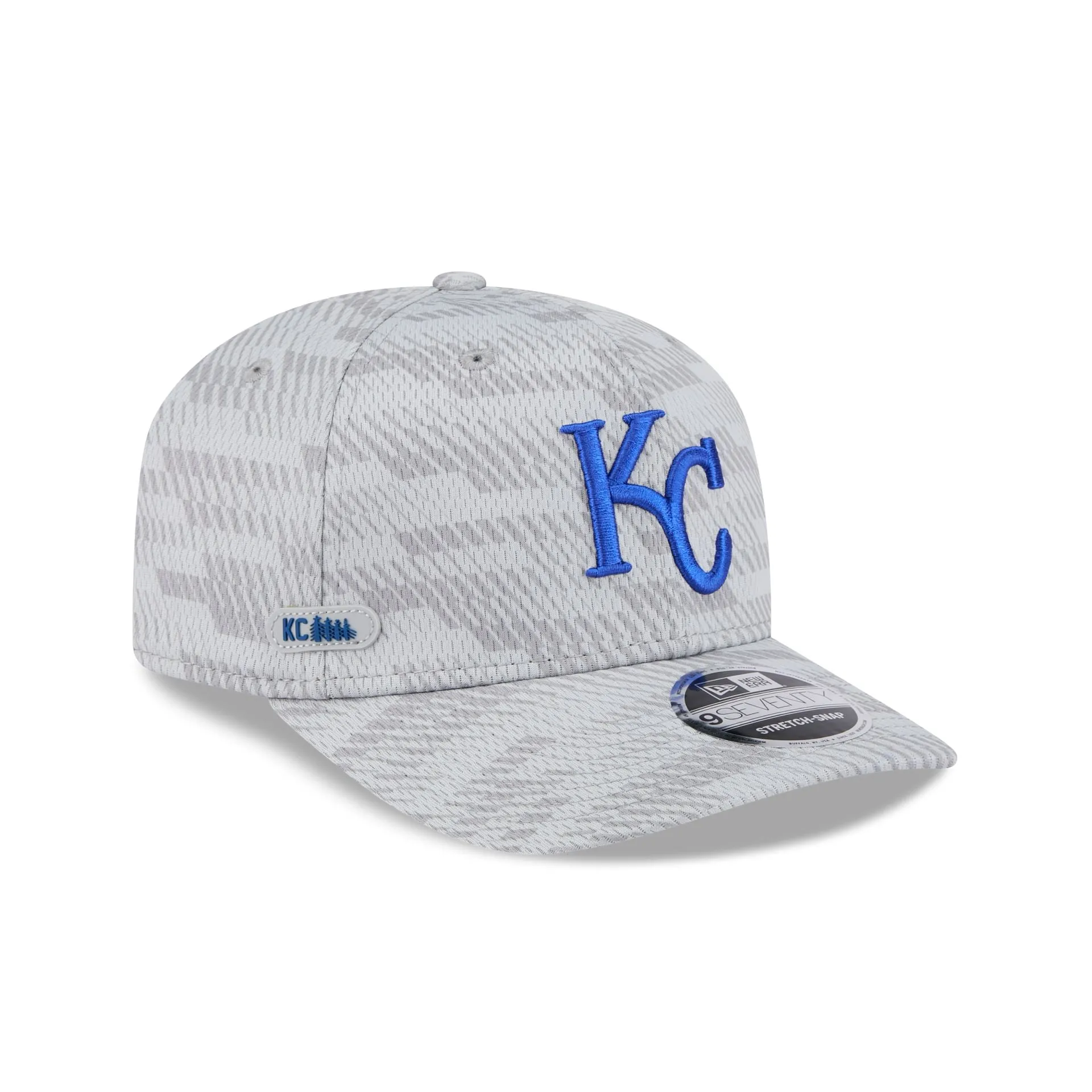 Kansas City Royals 2025 Clubhouse Gray 9SEVENTY Stretch-Snap Hat sold by New Era