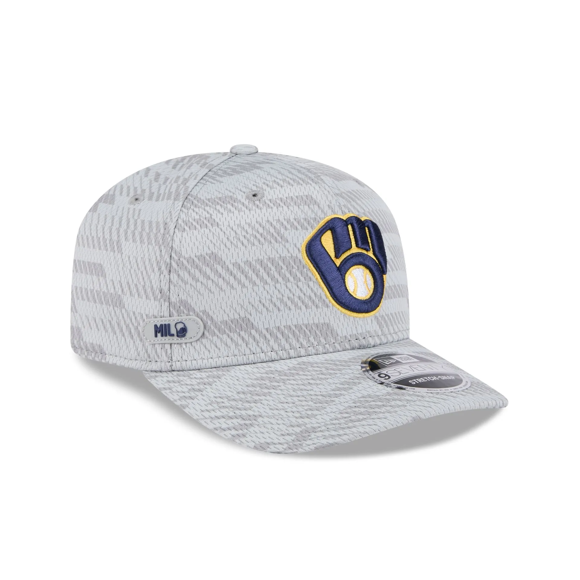Milwaukee Brewers 2025 Clubhouse Gray 9SEVENTY Stretch-Snap Hat sold by New Era