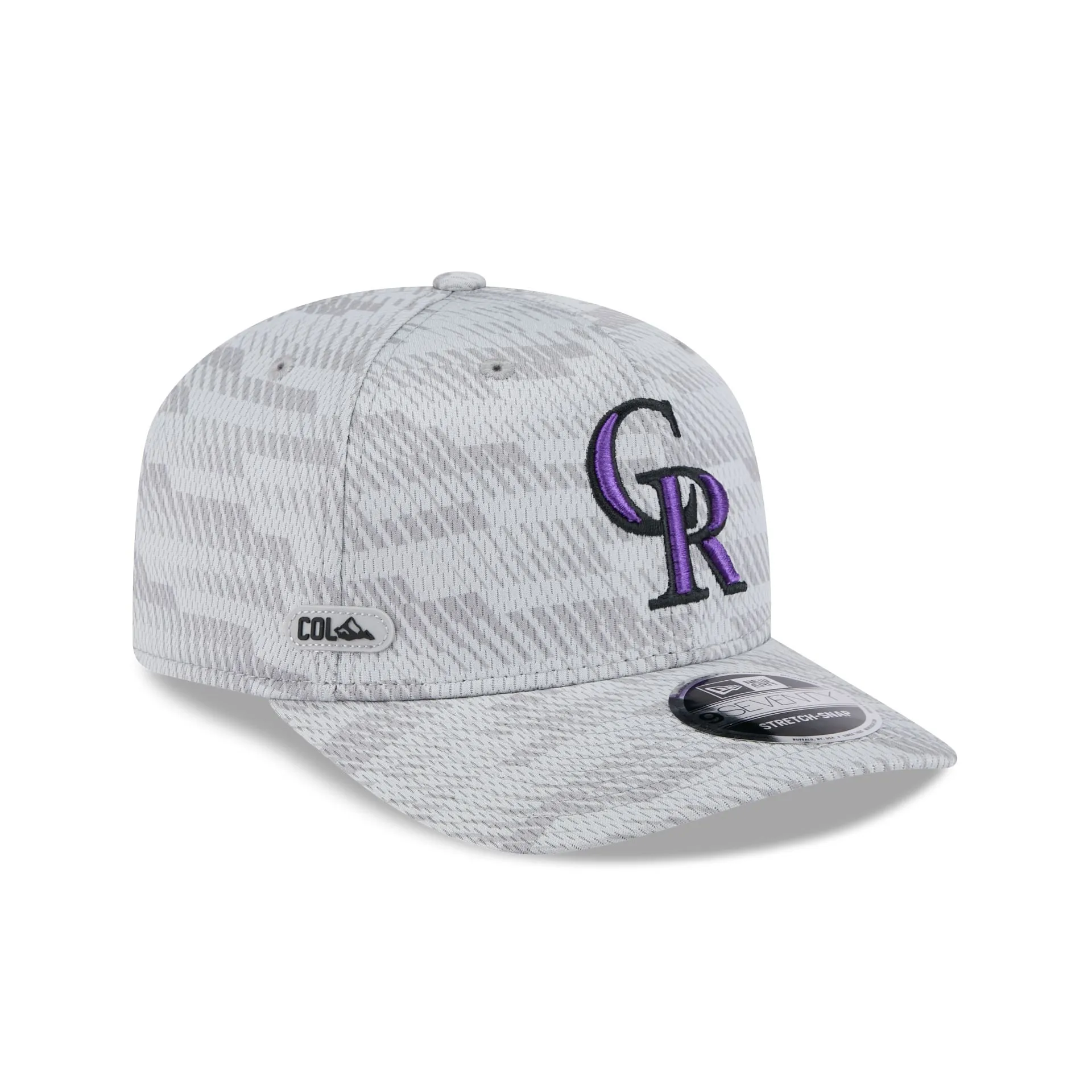 Colorado Rockies 2025 Clubhouse Gray 9SEVENTY Stretch-Snap Hat sold by New Era