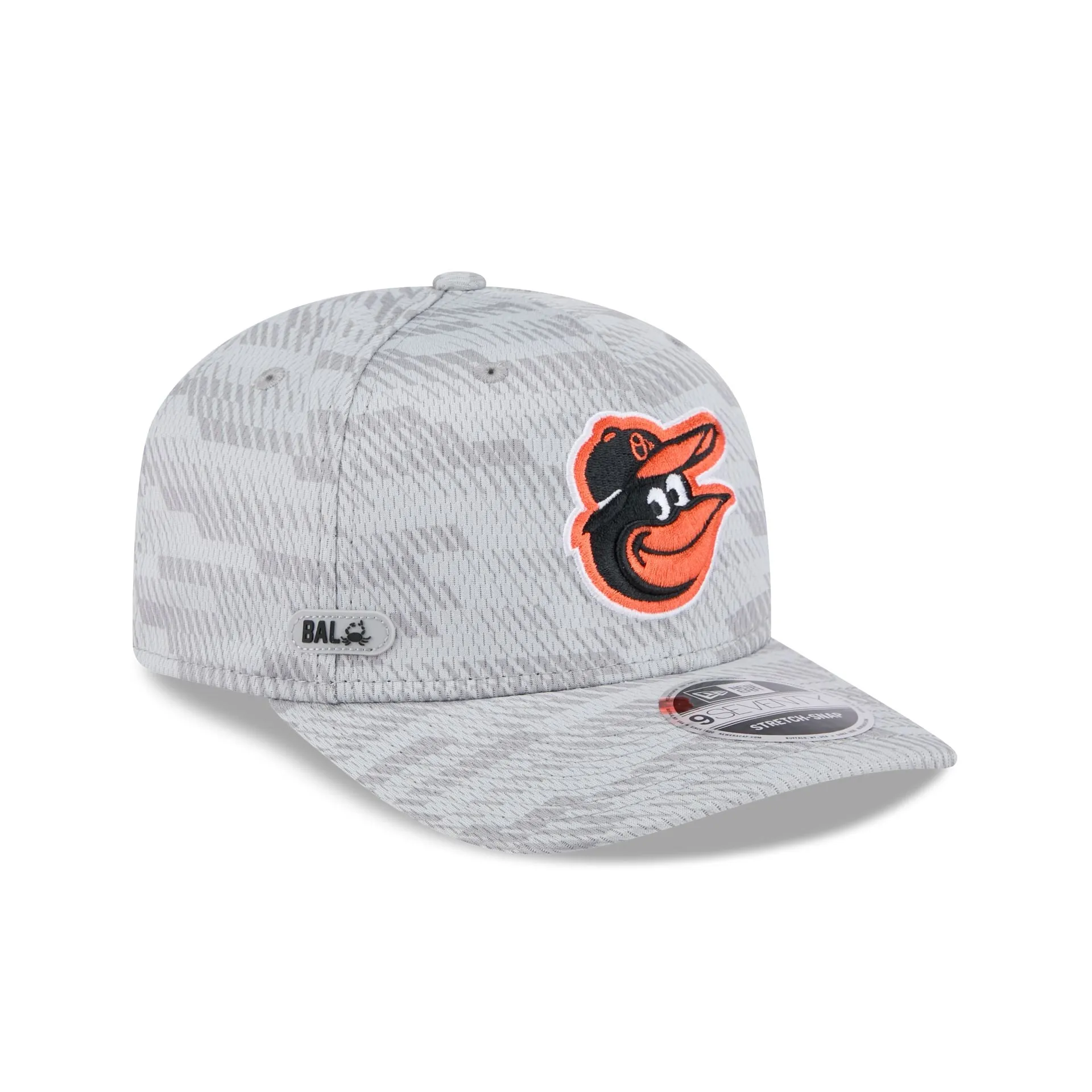 Baltimore Orioles 2025 Clubhouse Gray 9SEVENTY Stretch-Snap Hat sold by New Era