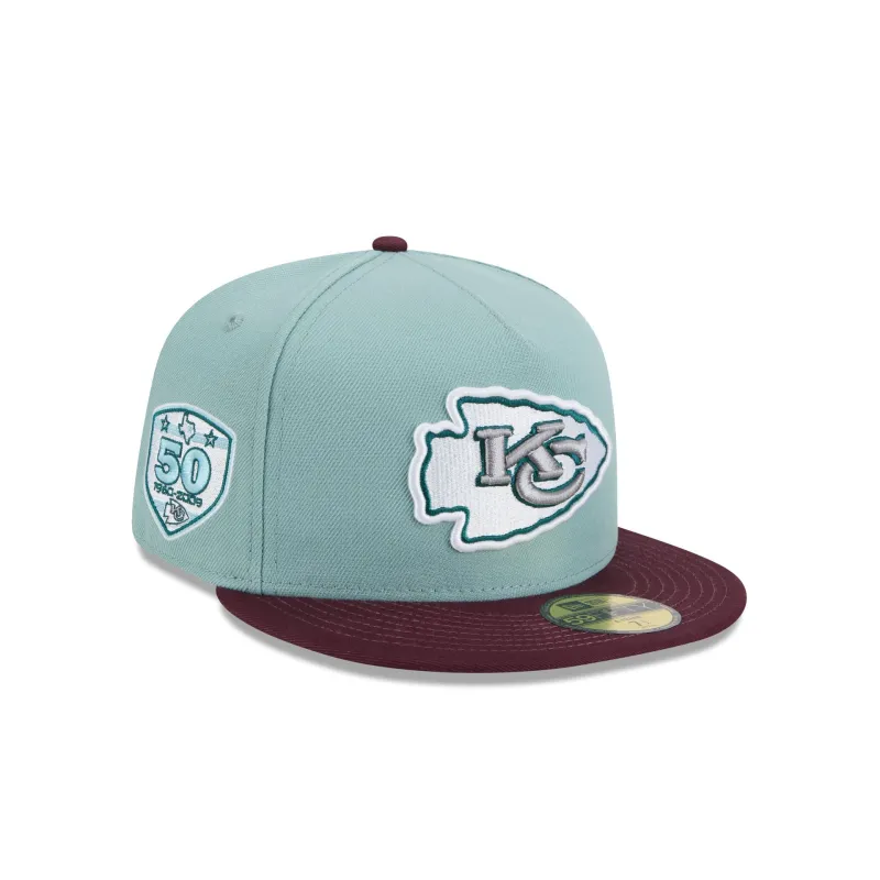 Kansas City Chiefs Beach Kiss Blue 59FIFTY A-Frame Fitted Hat sold by New Era