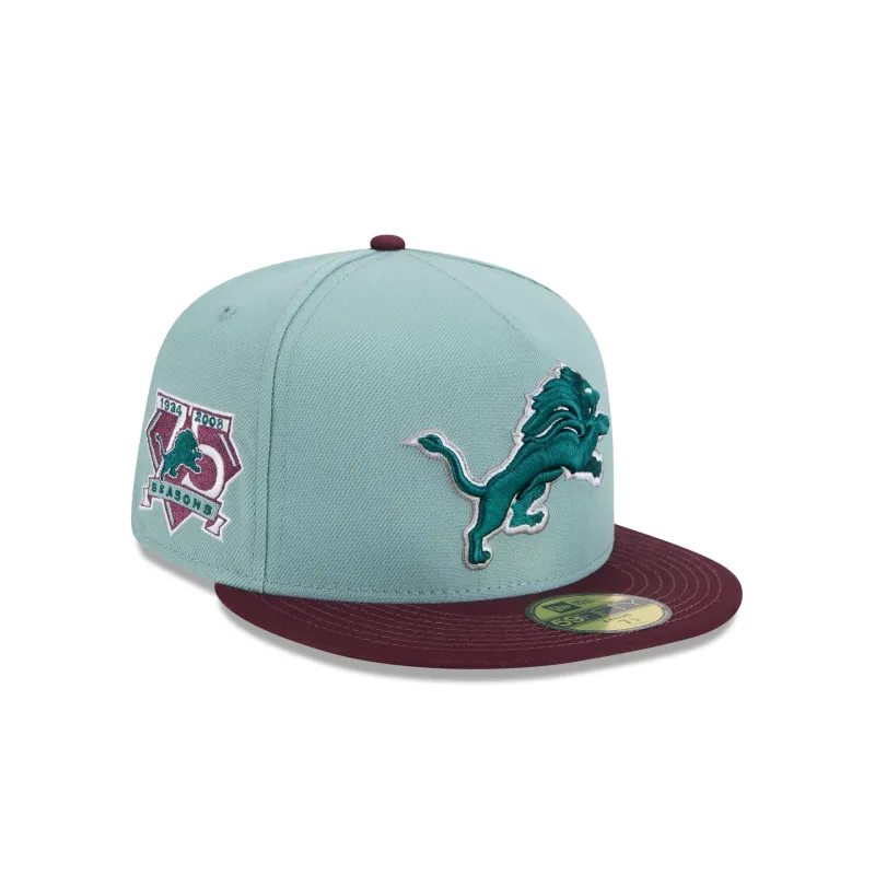 Detroit Lions Beach Kiss Blue 59FIFTY A-Frame Fitted Hat made by New Era