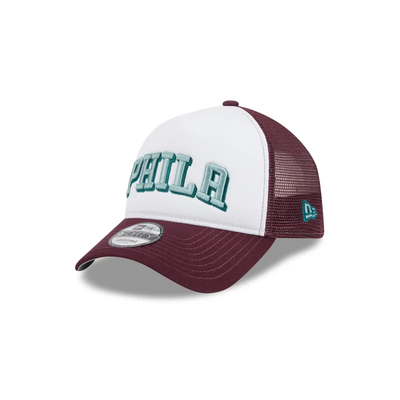 Philadelphia 76ers Optic White 9FORTY A-Frame Snapback Hat sold by New Era