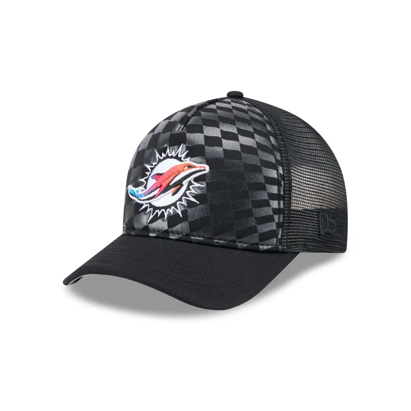 Miami Dolphins Gradient Raceway 9FORTY M-Crown A-Frame Trucker Hat sold by New Era