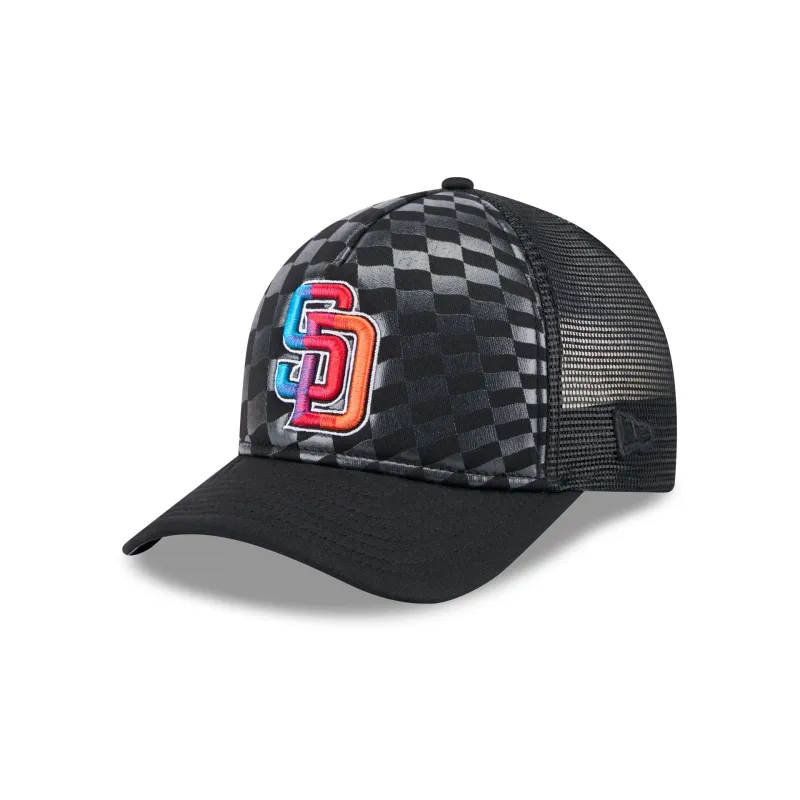 San Diego Padres Gradient Raceway 9FORTY M-Crown A-Frame Trucker Hat sold by New Era