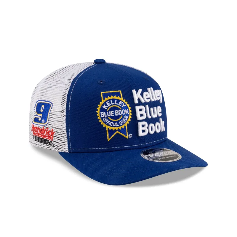 Hendrick Motorsports Chase Elliott Kelly Blue Book Partner 9SEVENTY Stretch-Snap Trucker Hat sold by New Era