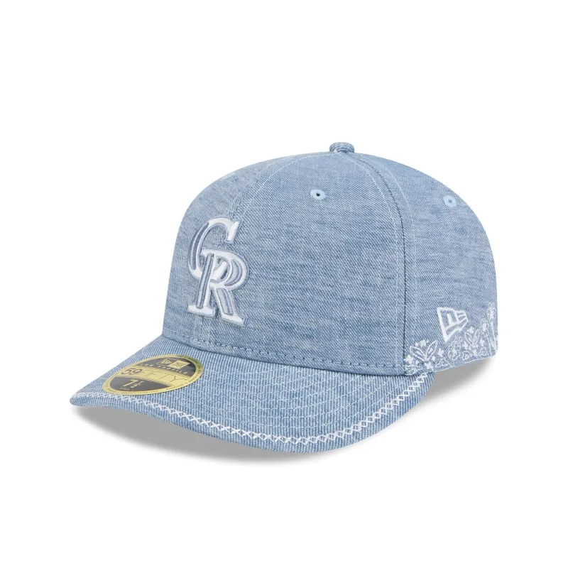 Colorado Rockies Hand Stitched Chambray Low Profile 59FIFTY Fitted Hat sold by New Era