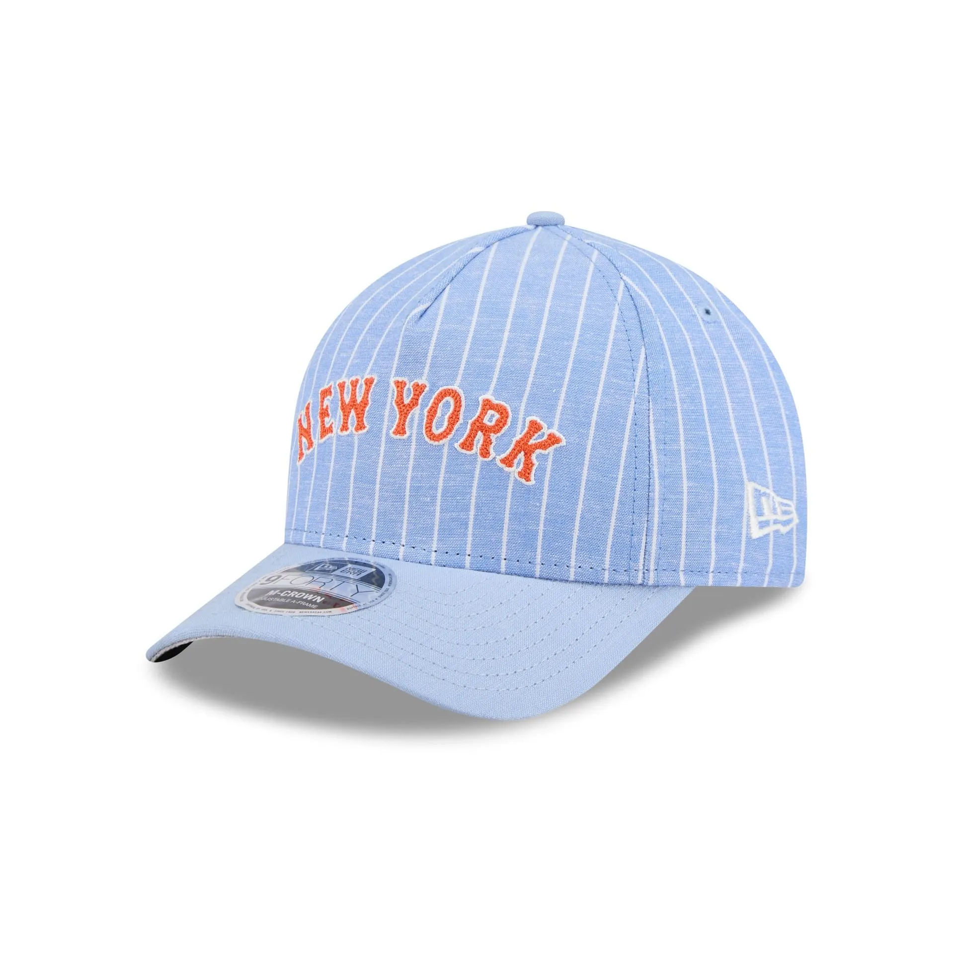 New York Mets Pinstripe Linen 9FORTY M-Crown A-Frame Snapback Hat sold by New Era