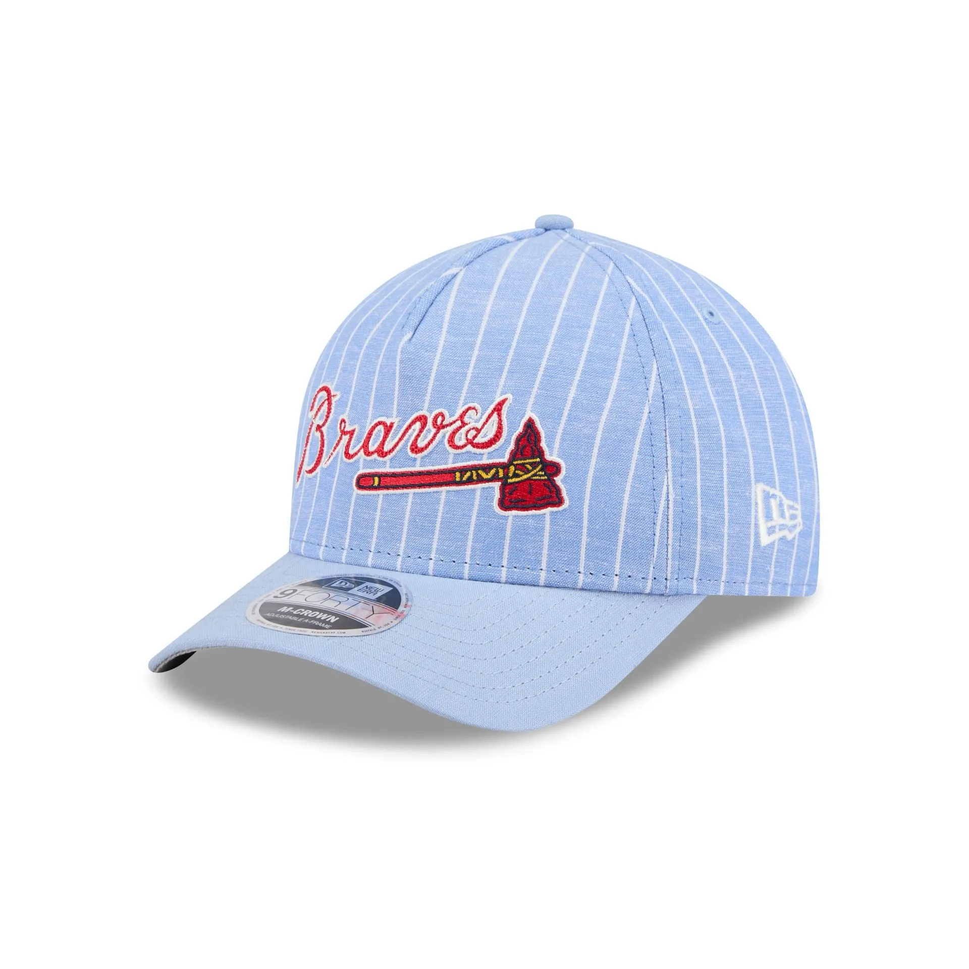 Atlanta Braves Pinstripe Linen 9FORTY M-Crown A-Frame Snapback Hat sold by New Era